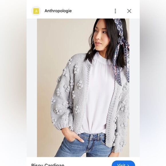 Callahan Knitwear Bisou Puff Sleeve Cardigan in Grey S - Picture 12 of 15